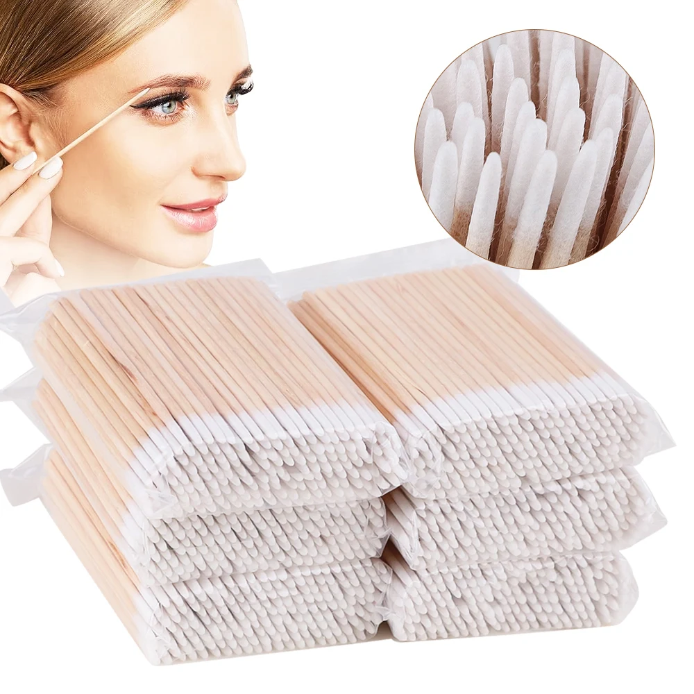 Eyelash Extension Glue Remover - 500/100/300pcs Disposable Wooden Micro Bud Swabs