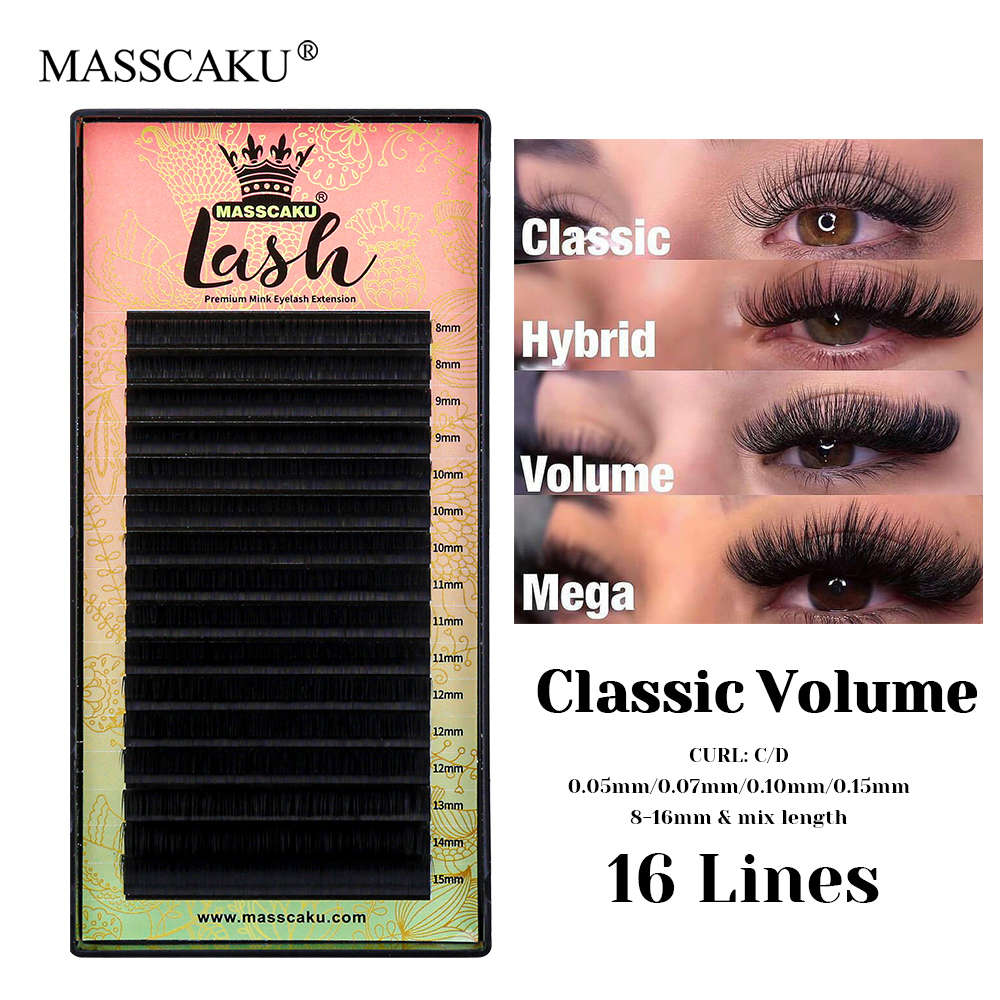 Eyelash Extension Natural Classic - 16 Lines MASSCAKU C D Curl