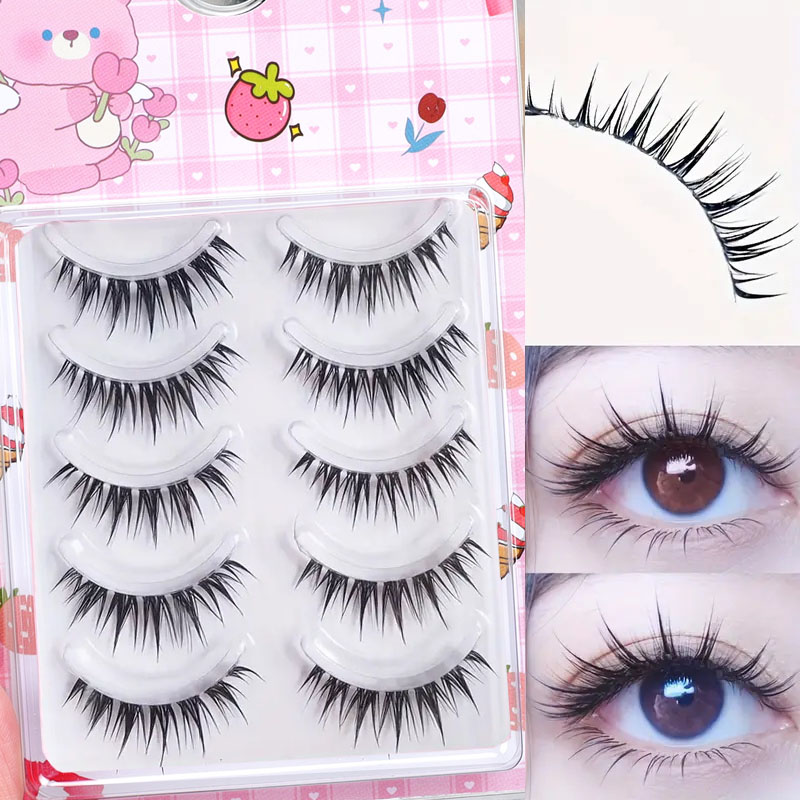 Eyelash Extension Human Hair - 5 pairs of wet comic eyelashes,