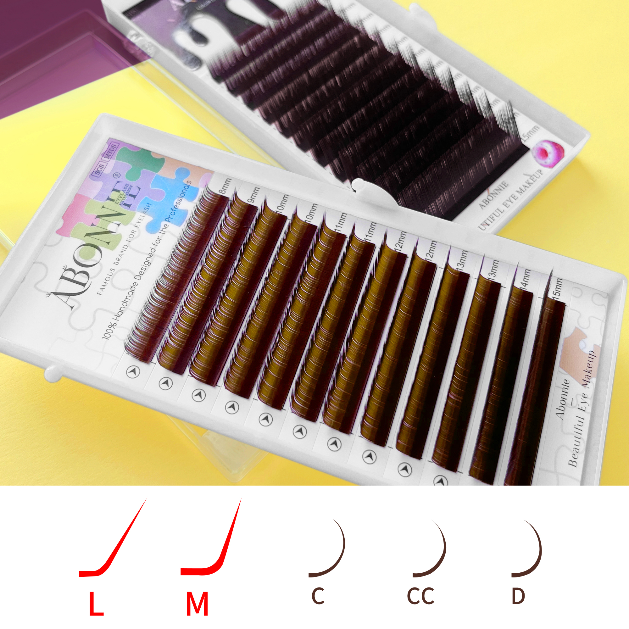 Eyelash Extension Fox Eye - Abonnie Brown Colored M Curl Eyelashes