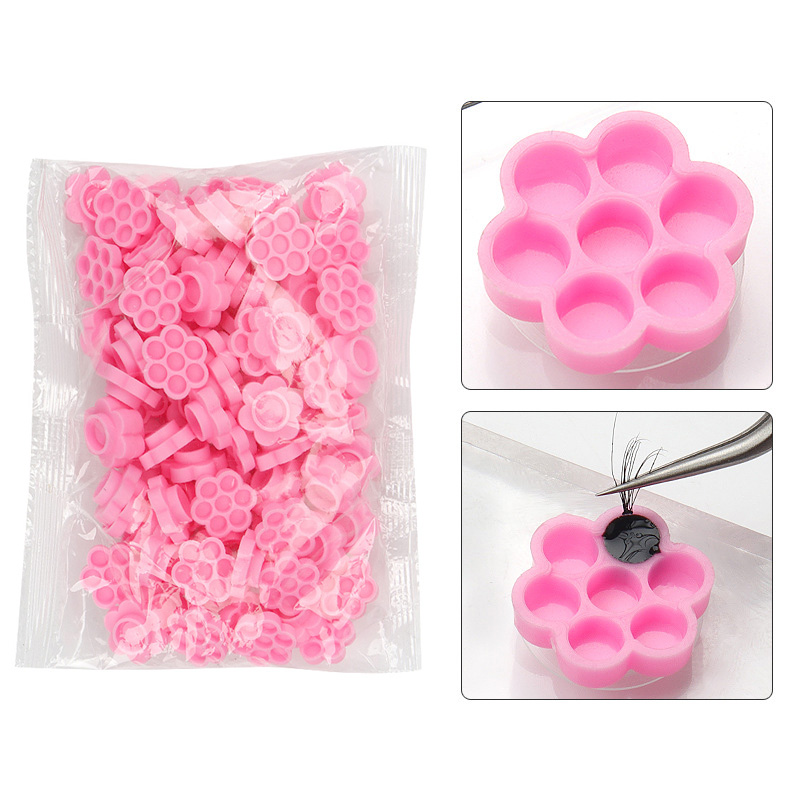 Eyelash Extension Examples - 100 Pcs Pink Flower Glue Delay