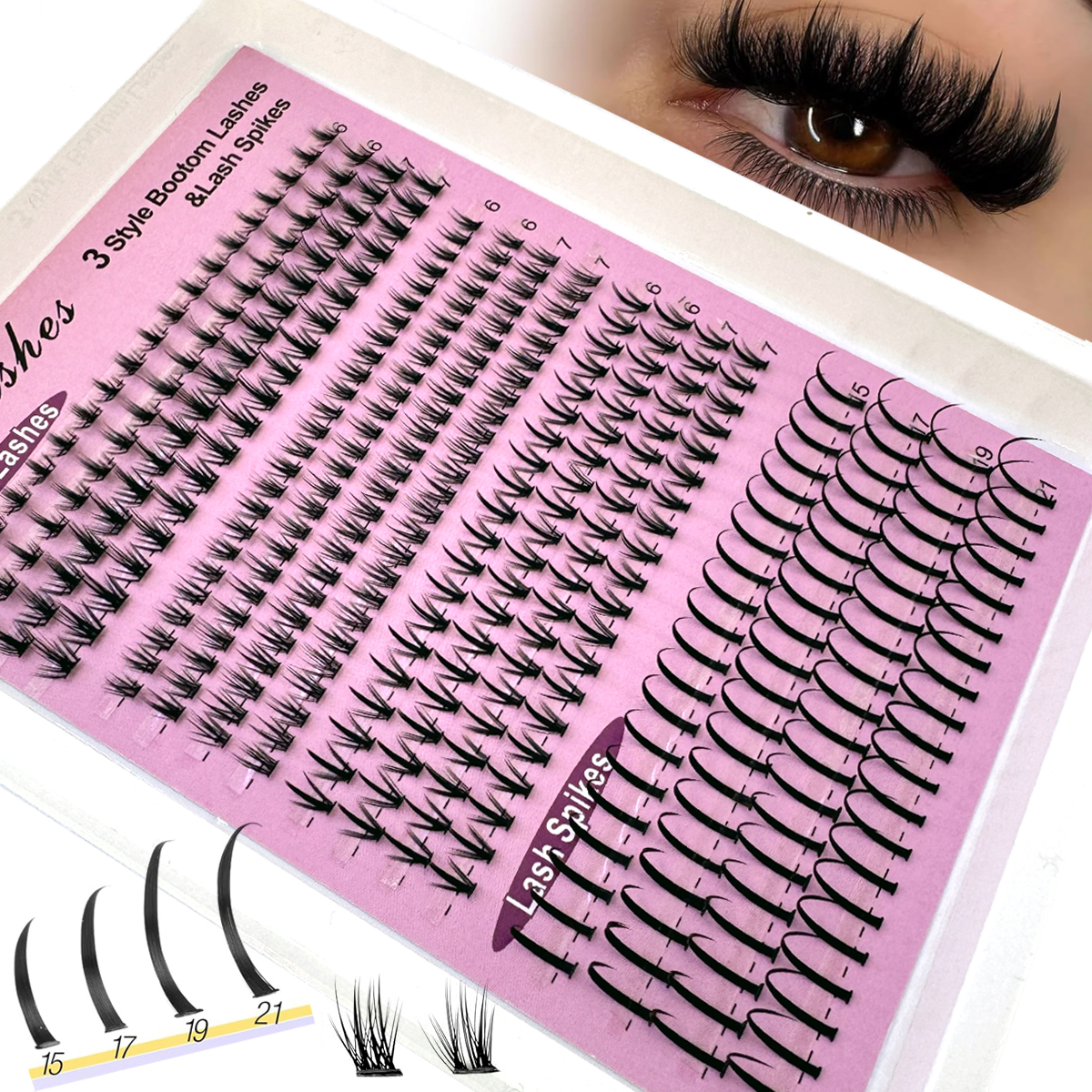 Eyelash Extension Human Hair - 16Rows Bottom&Spiky Lashes Clusters Volume Individual