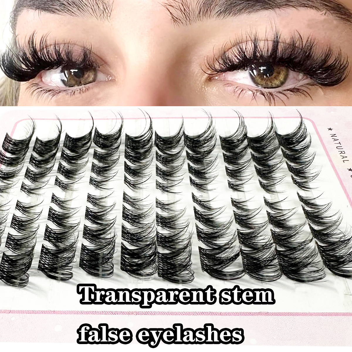 Eyelash Extension Fox Eye - Transparent Stem False Eyelashes 3D Fluffy